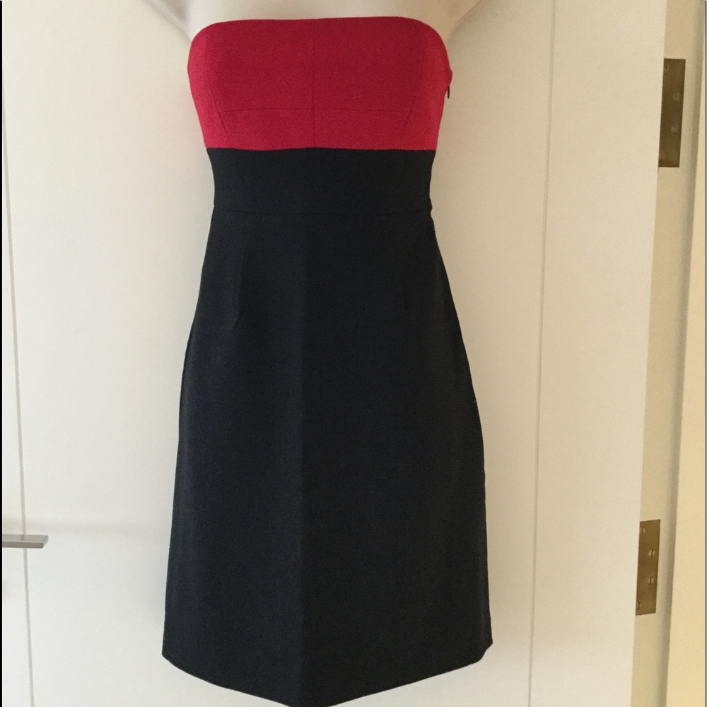 Theory Red & Black Ponte Knit Strapless Dress Sz 0